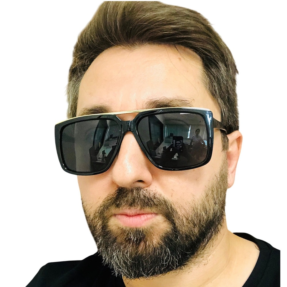 Square Sunglasses Mens Fashion Shades Gold Bar Accent Trendy Style Repper Lentes